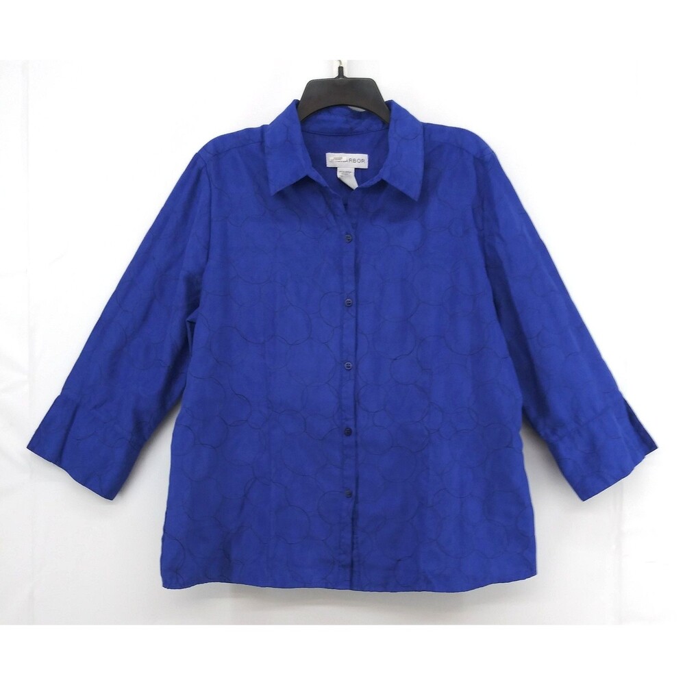 Sag Harbor Shirt/Jacket Women Large Blue Geometric Circles Faux Suede Button Up